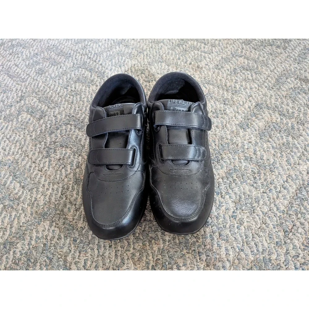 Propet LifeWalker Mens 13 XX 5E Black Leather Walking Shoes M3705 Strap Sneakers
